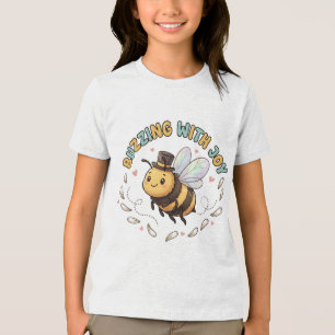 Cute Buzzing With Joy Honey Bee T-Shirt for Kids Tri-Blend Shirt