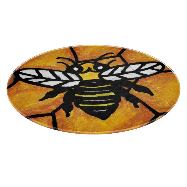 Cute Buzzing Yellow Jacket Bee Honeycomb Cutting Board (Corner)