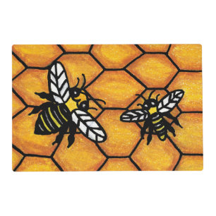 Cute Buzzing Yellow Jacket Bee Honeycomb Placemat