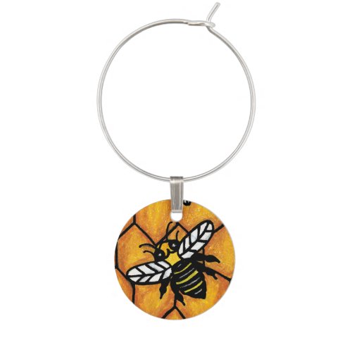 Cute Buzzing Yellow Jacket Bee Honeycomb Wine Charm