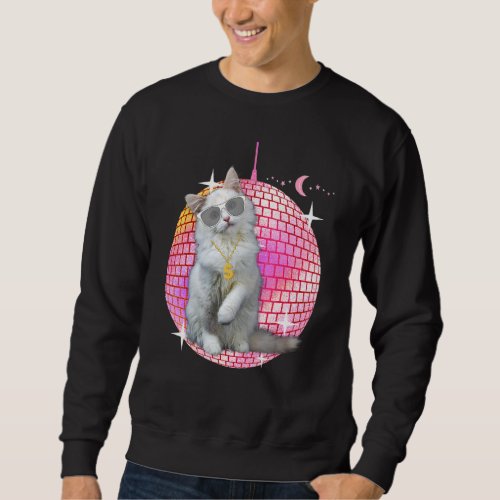 Cute Ca   Cat Disco Retro Techno Dj Cat Party T Sweatshirt