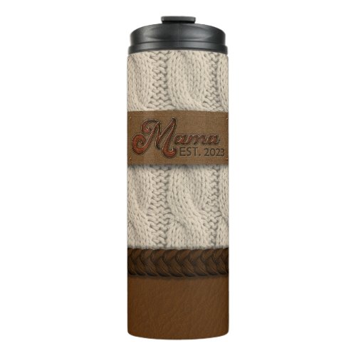 Cute Cable Knit Mama Est 2023 Patch Thermal Tumbler