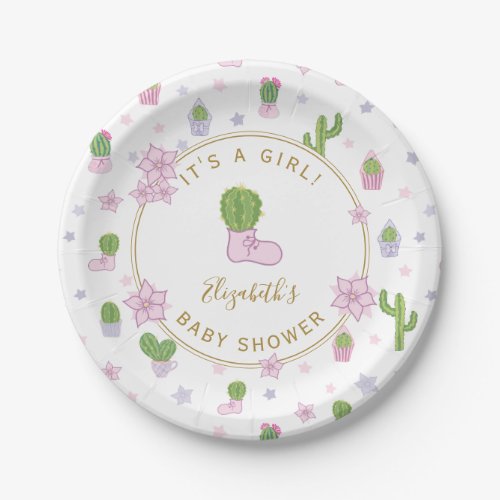 Cute Cacti Girl Baby Shower Paper Plates