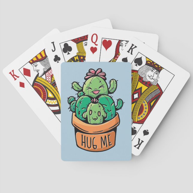 Cute Cacti Hug Me Poker Cards (Back)