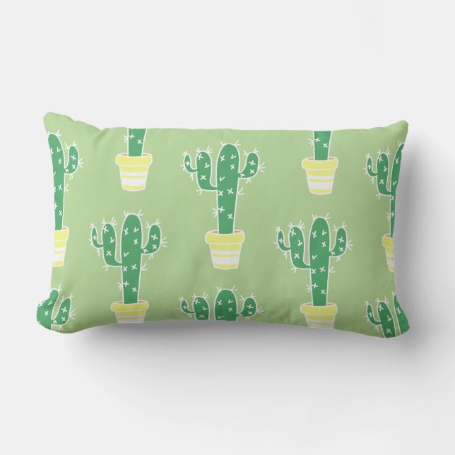 Cute Cacti Potted Cactus Pattern Lumbar Pillow (Front)