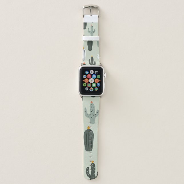Cute cacti seamless pattern,background with hand d apple watch band (Front)