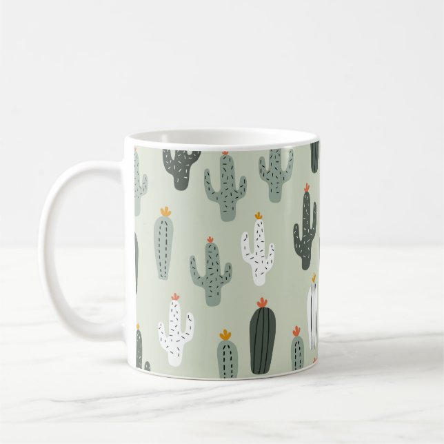 Cute cacti seamless pattern,background with hand d coffee mug (Left)