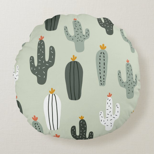 Cute cacti seamless pattern,background with hand d round pillow (Front)
