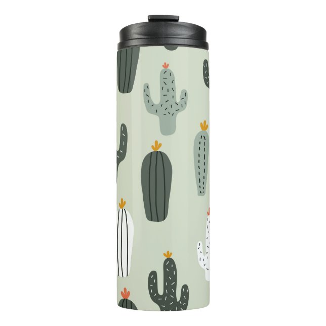 Cute cacti seamless pattern,background with hand d thermal tumbler (Front)