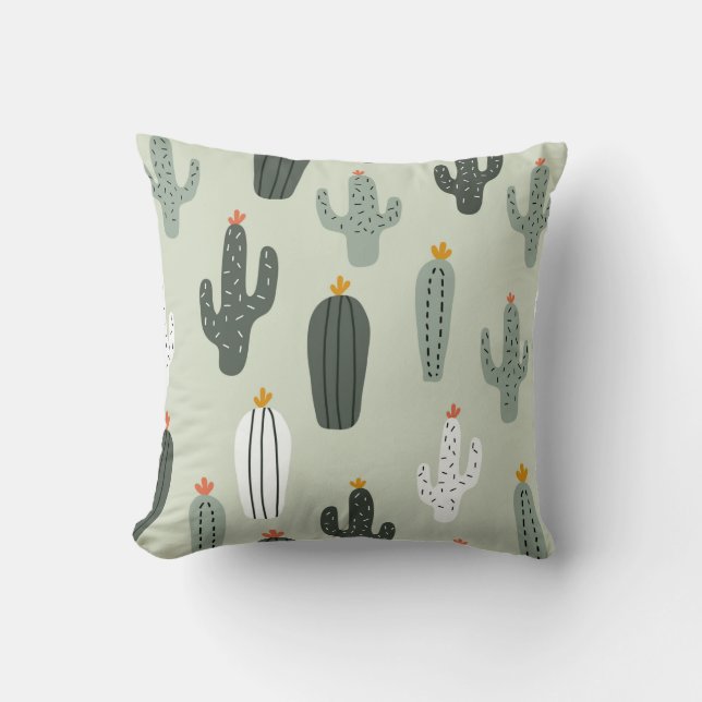 Cute cacti seamless pattern,background with hand d throw pillow (Front)
