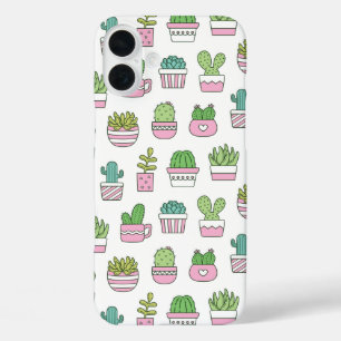 Cute Cacti Succulents Plants Doodles Pattern iPhone 16 Plus Case