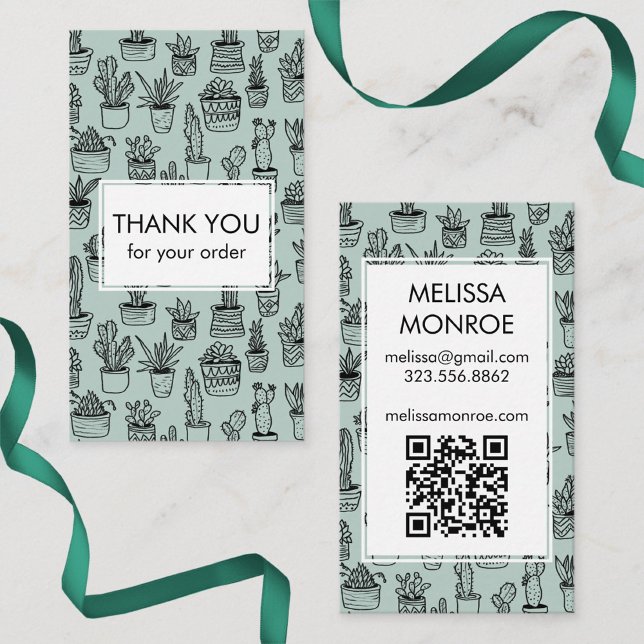 Cute Cacti & Succulents QR Code Order Thank You Business Card (Cute Cacti & Succulents QR Code Order Thank You Business Card
)