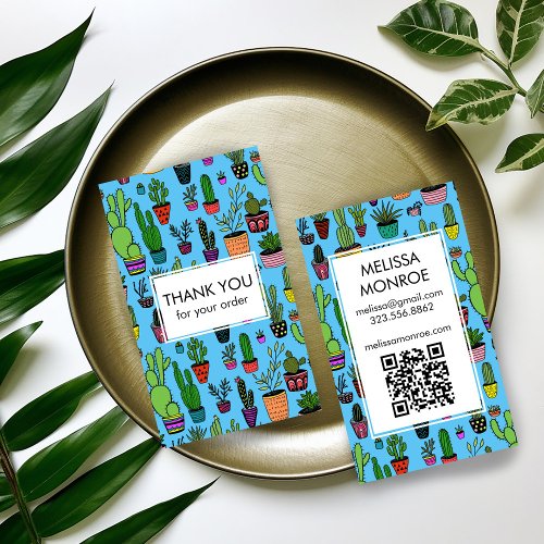 Cute Cacti  Succulents QR Code Order Thank You Business Card