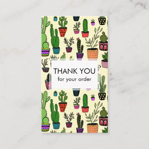 Cute Cacti  Succulents QR Code Order Thank You Business Card