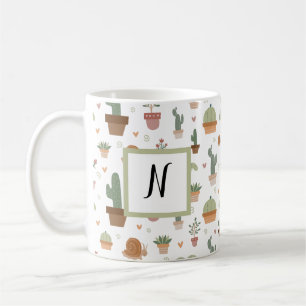 Cute cactus and succulents Monogram Coffee Mug