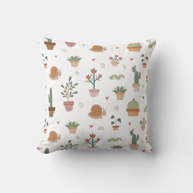 Cute cactus and succulents pattern throw pillow (Front)