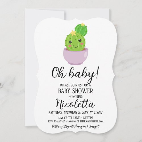 Cute Cactus Baby Shower Succulent Plant Invitation
