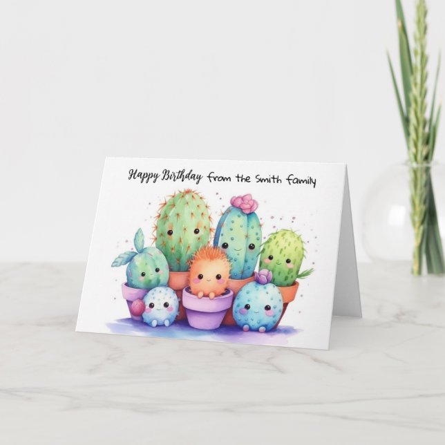 Cute Cactus Birthday from Family Card (Front)