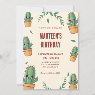 Cute Cactus birthday Invitation