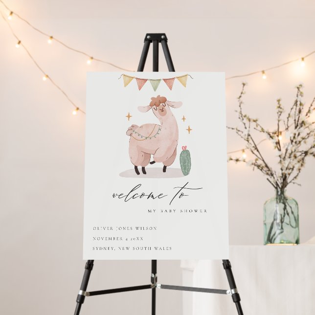 Cute Cactus Boho Llama Baby Shower Welcome Foam Board (In Situ (Stand))