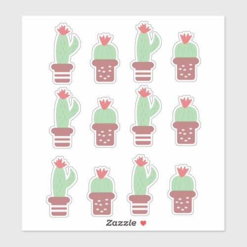 Cute Cactus Cacti Potted Plants  Set Sticker