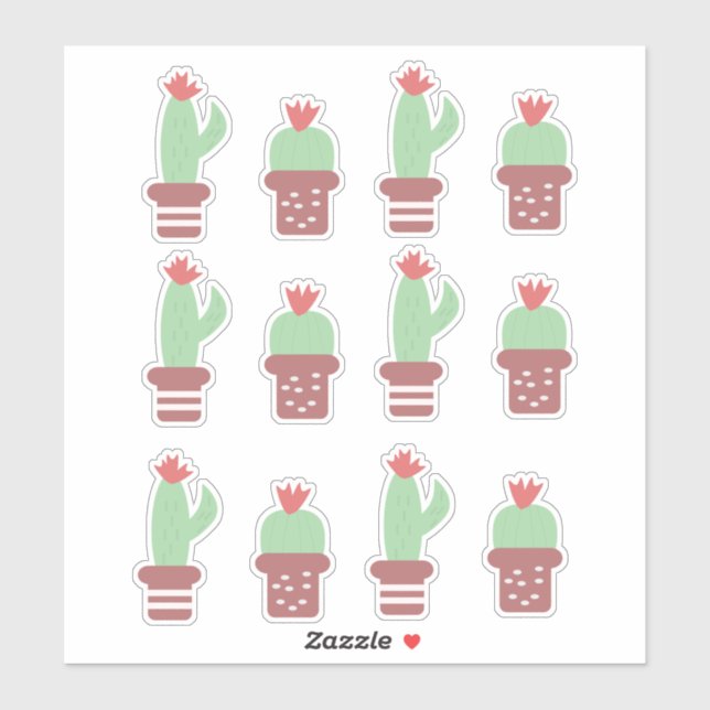 Cute Cactus Cacti Potted Plants  Set Sticker (Sheet)