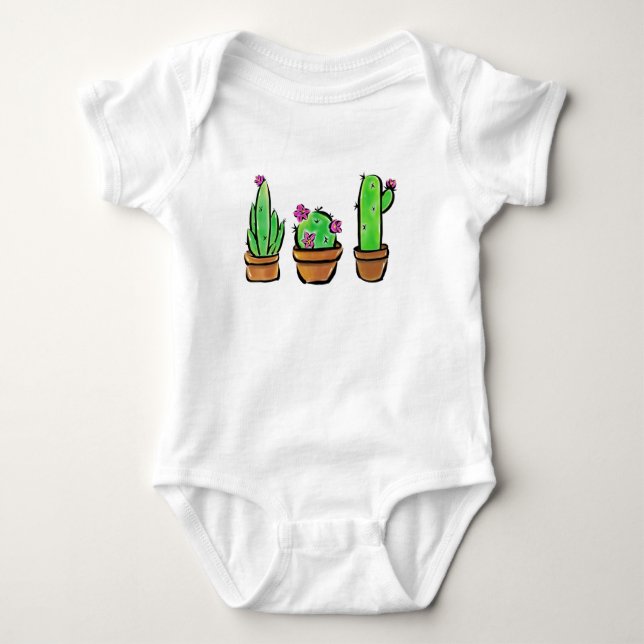 Cute Cactus cacti succulents  Baby Bodysuit (Front)