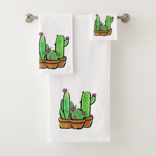 Cute Cactus cacti succulents  Bath Towel Set (Insitu)
