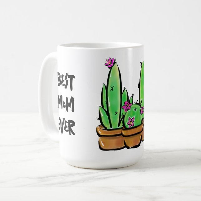 Cute Cactus cacti succulents best mom ever Coffee Mug (Front Left)