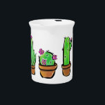 Cute Cactus cacti succulents botanical  Pitcher<br><div class="desc">Three cute cacti with pink flowers in little terra cotta pots- a fun south western design!
Add text or modify exciting text.</div>