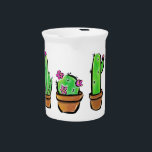 Cute Cactus cacti succulents botanical  Pitcher<br><div class="desc">Three cute cacti with pink flowers in little terra cotta pots- a fun south western design!
Add text or modify exciting text.</div>