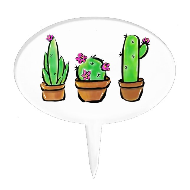 Cute Cactus cacti succulents  Cake Topper (Front)