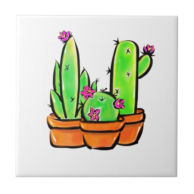 Cute Cactus cacti succulents  Ceramic Tile (Front)