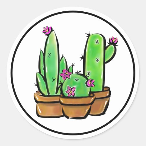 Cute Cactus cacti succulents  Classic Round Sticker