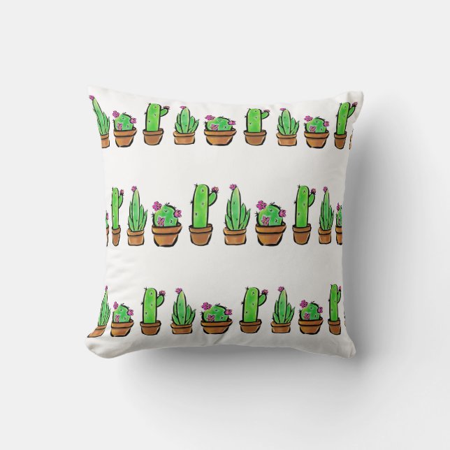 Cute Cactus cacti succulents flowers botanical Throw Pillow (Front)