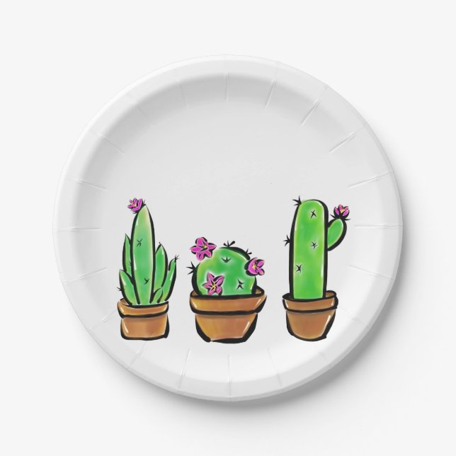 Cute Cactus cacti succulents  Paper Plates (Front)