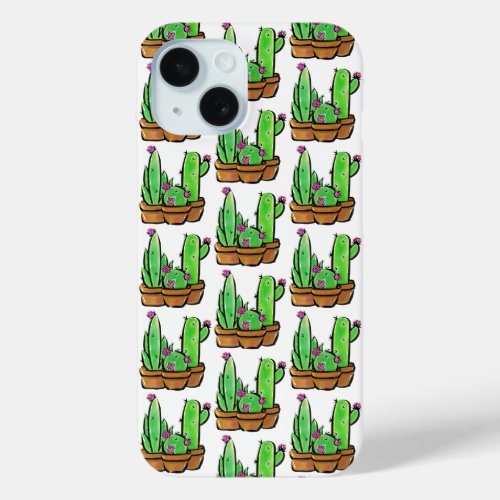 Cute Cactus cacti succulents pattern  iPhone 15 Case