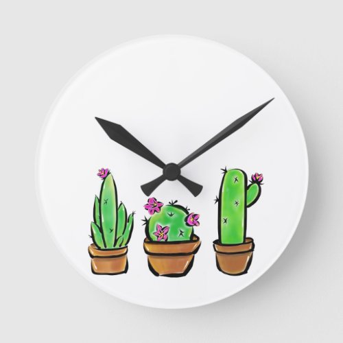 Cute Cactus cacti succulents  Round Clock