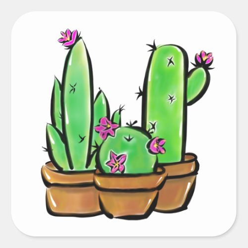 Cute Cactus cacti succulents  Square Sticker