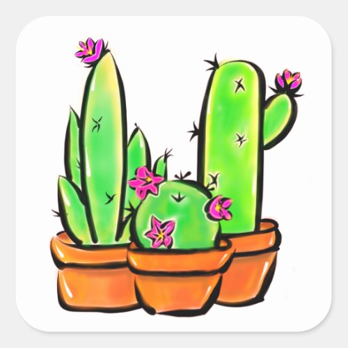 Cute Cactus cacti succulents  Square Sticker