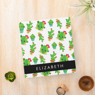 Cute Cactus, Cactus Pattern, Succulent, Your Name 3 Ring Binder