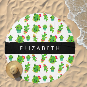 Cute Cactus, Cactus Pattern, Succulent, Your Name Beach Towel