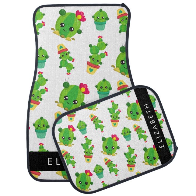 Cute Cactus, Cactus Pattern, Succulent, Your Name Car Floor Mat (Set)