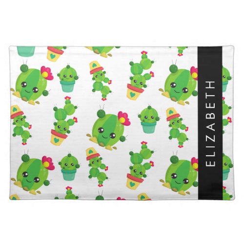 Cute Cactus Cactus Pattern Succulent Your Name Cloth Placemat