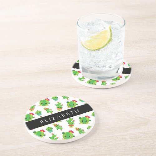 Cute Cactus Cactus Pattern Succulent Your Name Coaster