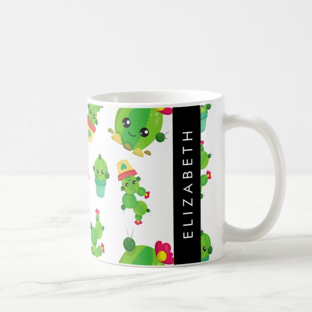 Cute Cactus, Cactus Pattern, Succulent, Your Name Coffee Mug (Right)
