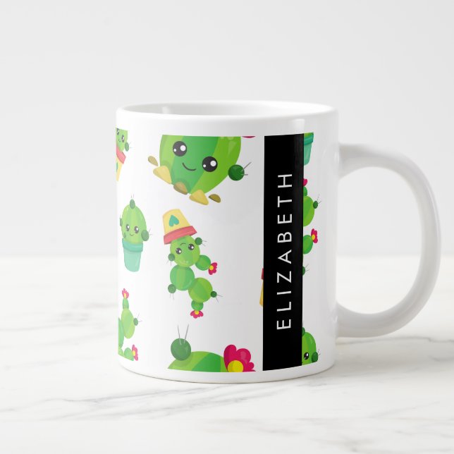 Cute Cactus, Cactus Pattern, Succulent, Your Name Giant Coffee Mug (Right)