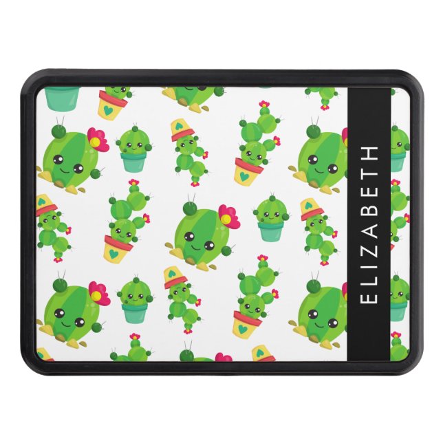 Cute Cactus, Cactus Pattern, Succulent, Your Name Hitch Cover (Front)