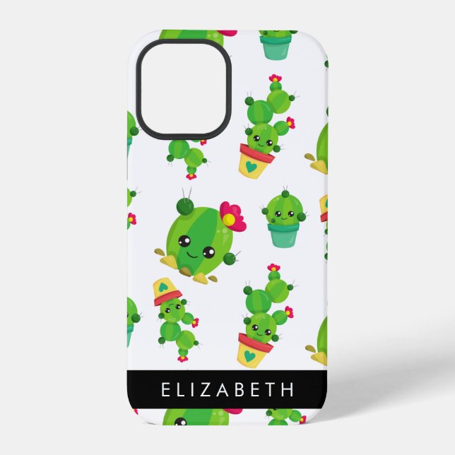 Cute Cactus, Cactus Pattern, Succulent, Your Name Iphone Case (Back)