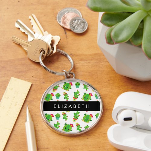 Cute Cactus Cactus Pattern Succulent Your Name Keychain